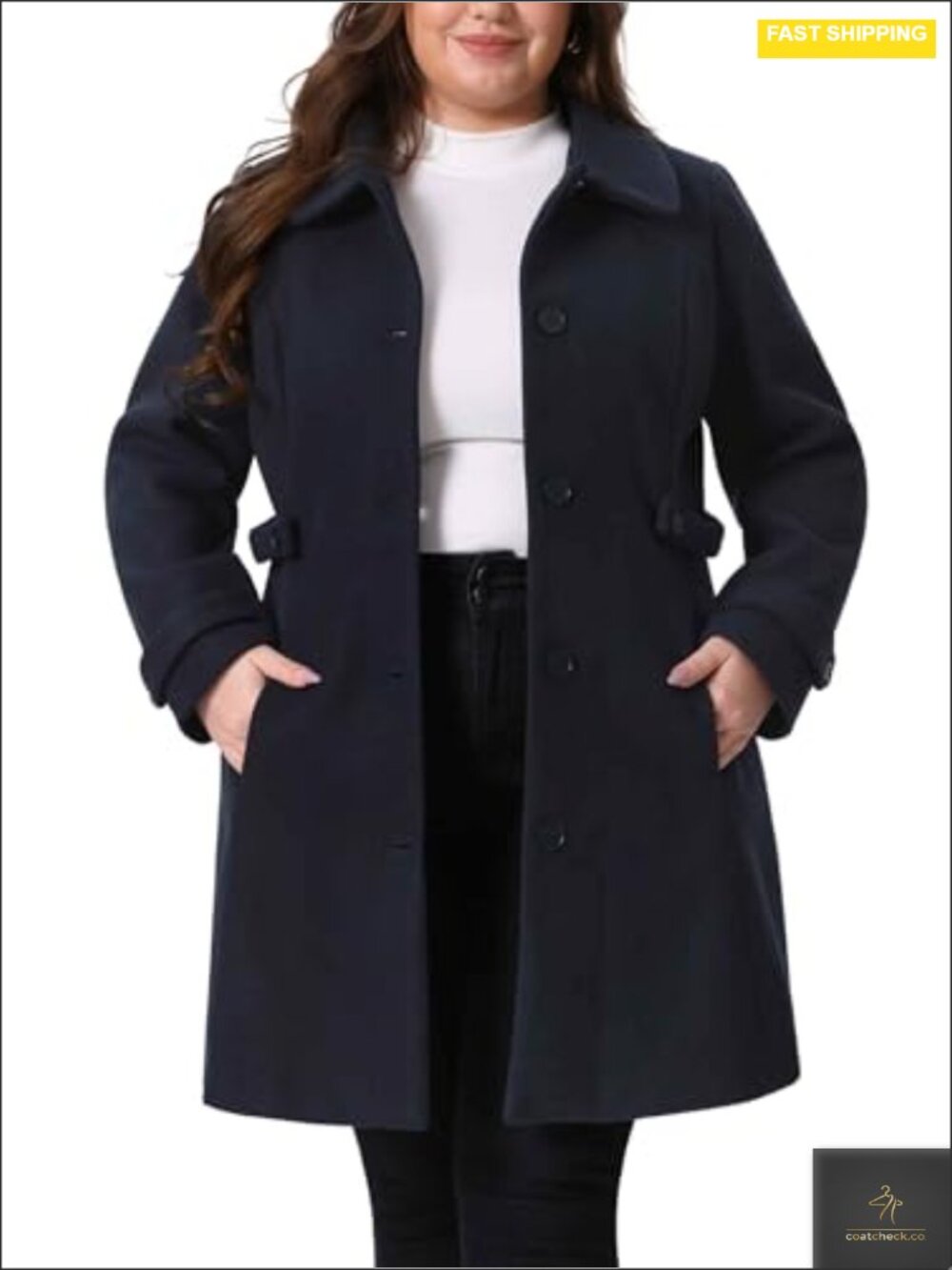 Plus Size Women's Winter Wool & Pea Coat with Peter Pan Collar